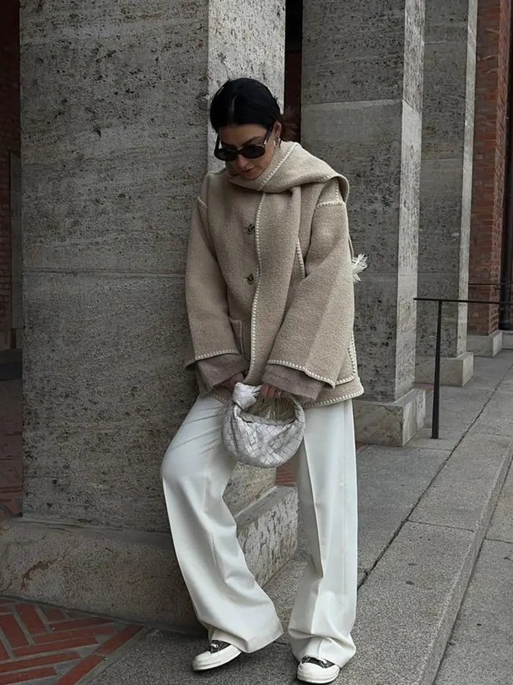 Chaqueta con Cuello de Bufanda de Flecos para Mujer