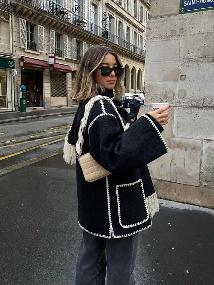 Chaqueta con Cuello de Bufanda de Flecos para Mujer